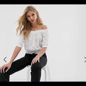 Vero Moda bardot top with crochet insert in white